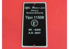 Targhetta identificativa dati verticale per vano motore tipo 11509 Alfa Romeo Giulia Super 1300 ('71→)