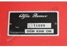 Targhetta identificativa dati per vano motore tipo 11509 Alfa Romeo Giulia Super 1300 ('71 →)