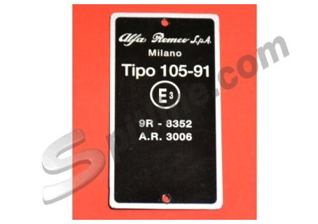 Targhetta verticale identificativa dati Alfa Romeo Spider 1300 Junior (Tipo 10591)