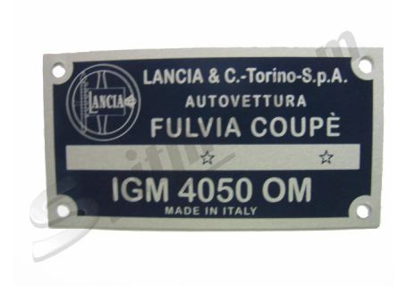 Targhetta identificativa dati Lancia Fulvia Coupé 1200 tipo 818.130 ('65-'69) IGM4050OM