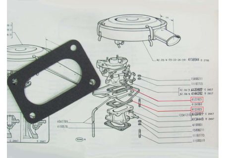 Guarnizione distanziale carburatore Fiat 850 Special ('68-'71), 850 Spider ('65-'68), 850 Sport Spider ('68-), 850T ('70-'76)