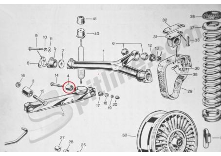 Boccola (16x44x60x65) attacco bracci longitudinali sospensione posteriore Alfa Romeo Giulia 1300/1600, GT Junior, GT. V. Bertone, Duetto Spider, Berlina 1750/2000