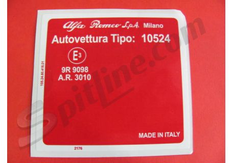 Adesivo per vano motore Alfa Romeo 2000 Spider Veloce (Tipo 10524)