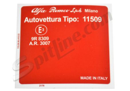 Adesivo 11509 per vano motore Alfa Romeo Giulia Super 1300 ('70→)