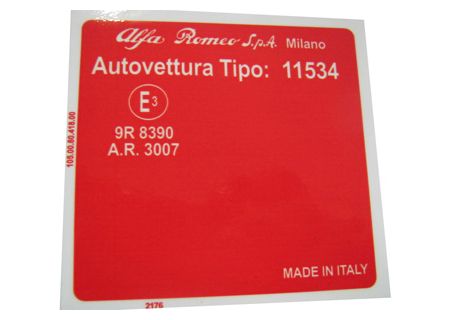 Adesivo per vano motore Alfa Romeo GT Junior Bertone Unificato 1974 (Tipo 11534)