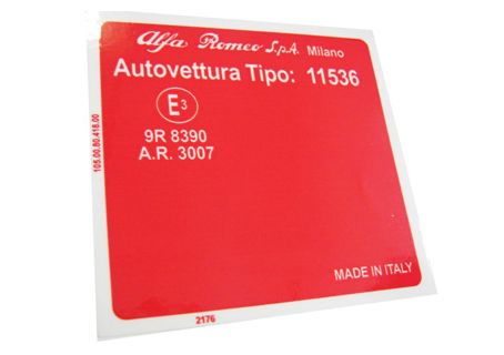 Adesivo per vano motore Alfa Romeo 2000 Berlina (Tipo 11536)