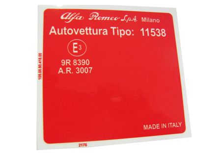 Adesivo per vano motore Alfa Romeo 2000 Spider Veloce (Tipo 115.38)