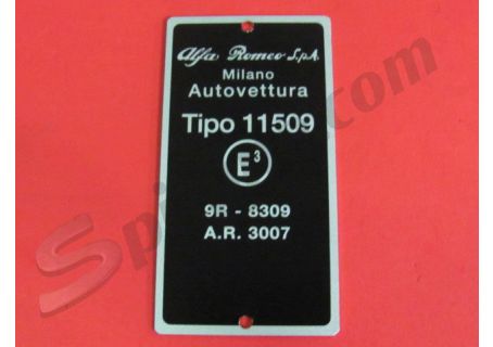 Targhetta identificativa dati verticale per vano motore tipo 11509 Alfa Romeo Giulia Super 1300 ('71→)