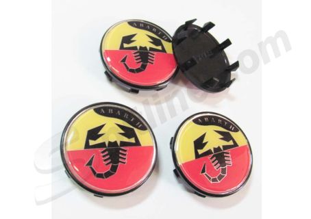 Serie 4 borchiette coprimozzo fondo bicolore (diam. esterno mm 50 circa) con logo Abarth