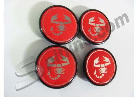 Serie 4 borchiette coprimozzo fondo rosso (diam. esterno mm 55) per cerchi A112 Abarth ecc.