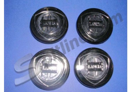 Serie 4 coppette coprimozzo nere diam. 55 per cerchi ruota Lancia Delta Integrale, Prisma, Thema, Dedra, ecc.