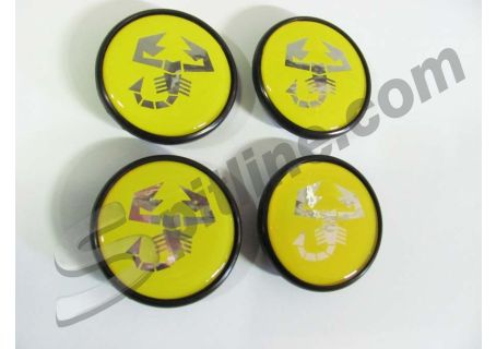 Serie 4 borchiette coprimozzo fondo giallo (diam. esterno mm 55) per cerchi A112 Abarth ecc.