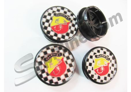 N°4 Borchiette coprimozzo diam. 49 (interno diam.43) logo Abarth fondo a scacchi