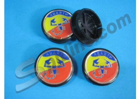 Serie 4 borchie coprimozzo bicolore diam. 49 Abarth Fiat Uno Turbo,Punto ecc.