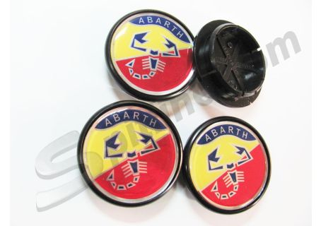 Serie 4 borchie coprimozzo bicolore per cerchi A112 Abarth,etc..(diam. esterno 55)