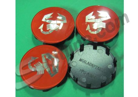 Serie 4 borchiette coprimozzo fondo rosso (diam. esterno mm 60 circa) con logo Abarth