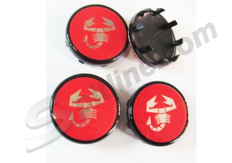 Serie 4 borchiette coprimozzo fondo rosso (diam. esterno mm 50) per cerchi ruota logo Abarth 