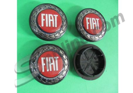 Serie 4 borchiette coprimozzo diam. 55 per cerchi ruota con adesivo resinato logo Fiat storico