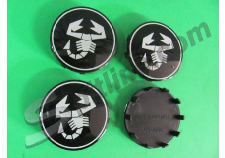 Serie 4 borchiette coprimozzo fondo nero (diam. esterno mm 60) per cerchi ruota con logo Abarth