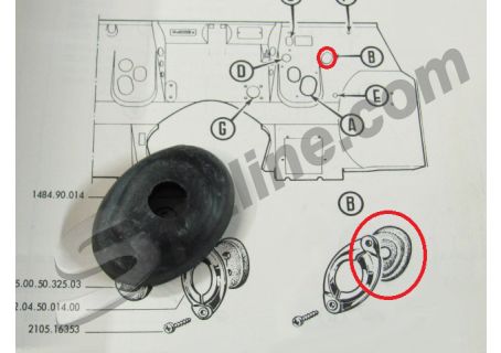Gommino passacavo fili elettrici Alfa Romeo Giulia Berlina 1 serie, GT Junior 1^ serie, Duetto Spider 1^ serie, 2600