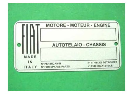 Targhetta identificativa dati Fiat 1100, 500C Topolino etc..