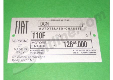 Targhetta identificativa FIAT 500R Autotelaio 110F Motore 126 A5.000