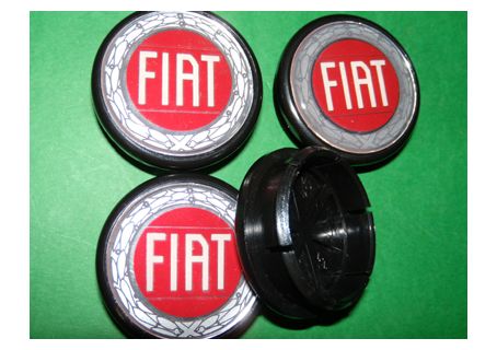 N°4 Borchiette coprimozzo logo FIAT (per cerchi con foro diam. 43 circa)
