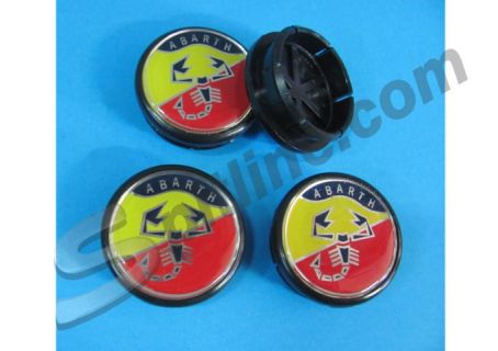 Serie 4 borchie coprimozzo bicolore diam. 49 Abarth Fiat Uno Turbo,Punto ecc.