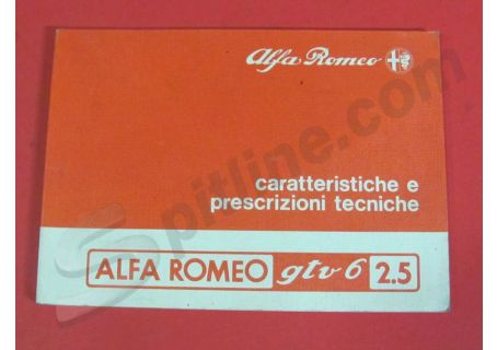 Libretto Caratteristiche e prescrizioni tecniche Alfa Romeo GTV6 2.5