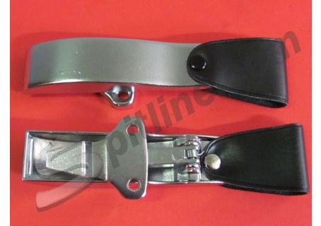 Coppia ganci chiusura capote con cinghietto (perno posteriore lungo) Alfa Romeo Duetto Spider ultimi modelli 1600/2000 ('86-'93)