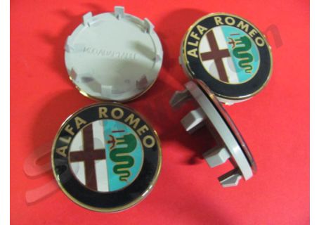 Serie 4 borchiette coprimozzo (diam. esterno 50) per cerchi ruota Alfa Romeo 145, 146, 147, 156, 166, GTV, Spider ('98-), GT (2003)