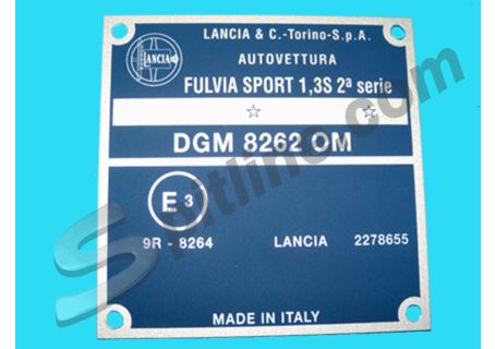 Targhetta identificativa dati Lancia Fulvia Sport 1,3S 2^serie