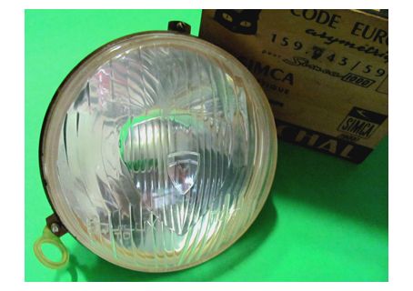 Faro asimmetrico Marchal con coprilampada senza luce di posizione Simca 1000, Ferrari vecchi modelli (guarnizione interna ingiallita)