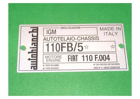 Targhetta identificativa dati Autobianchi Bianchina Cabriolet dal '65