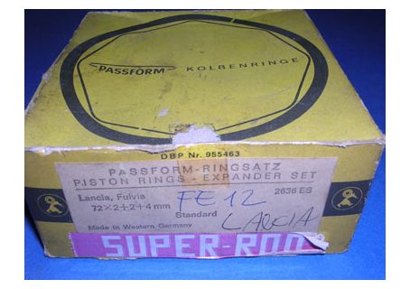 Serie fasce elastiche per pistoni Goetze Passform diam. 72 Standard (72x2+2+4mm) Lancia Fulvia 1100cc.