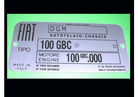 Targhetta identificativa dati Fiat 850 Sport Coupè ('68-'71) tipo 100 GBC