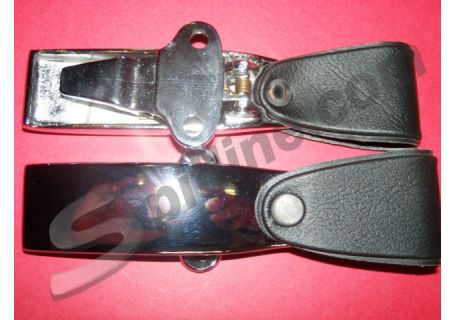 Coppia ganci cromati fissaggio capote con cinghia in pelle Alfa Romeo Duetto Spider ('66-'85)