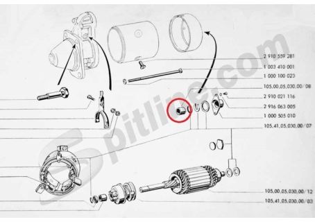 Boccola lato collettore per motorino di avviamento Bosch 0001211016, 0001208044  ecc. per Alfa Romeo Giulia, GT Bertone, Duetto, Junior Zagato - Lancia Fulvia ('71→), Lancia 2000- Opel Kadett, Manta, Ascona