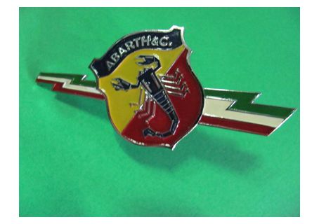 Stemma laterale in metallo Abarth & C. freccia tricolore (2 perni filettati di fissaggio) Fiat 600 Abarth ecc.
