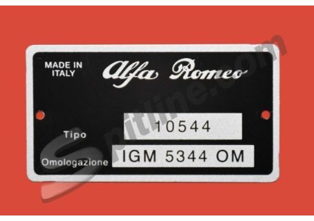 Targhetta identificativa dati Alfa Romeo GT V. 1750 Bertone (tipo 10544 IGM 5344 OM)
