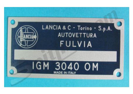 Targhetta identificativa dati Lancia Fulvia Berlina 1100 (tipo 818.000) 1^ serie ('63-'64)