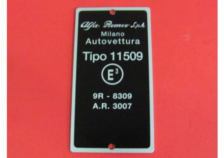 Targhetta identificativa dati verticale per vano motore tipo 11509 Alfa Romeo Giulia Super 1300 ('71→)