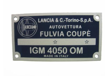 Targhetta identificativa dati Lancia Fulvia Coupé 1200 tipo 818.130 ('65-'69) IGM4050OM
