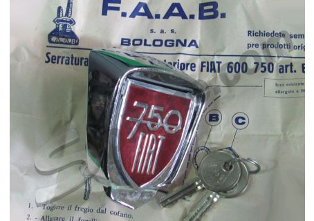 Serratura con chiavi per cofano anteriore con scritta 750 per Fiat 600-750