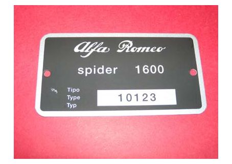 Targhetta identificativa dati Alfa Romeo Giulia Spider 1600 (10123)
