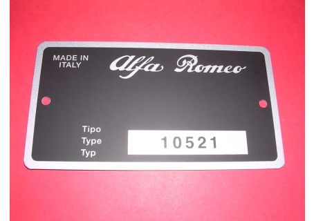 Targhetta identificativa dati Alfa Romeo Giulia GT Veloce 2000 Bertone (Tipo 10521)