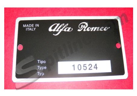 Targhetta metallica identificativa dati Alfa Romeo Duetto 2000 Spider Veloce ('72→) - Tipo 10524