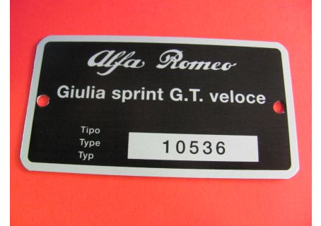 Targhetta identificativa dati Alfa Romeo Giulia Sprint GT Veloce (tipo 10536)