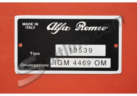 Targhetta identificativa dati Alfa Romeo Giulia 1300 TI Tipo 10539 Omologazione IGM 4469 OM