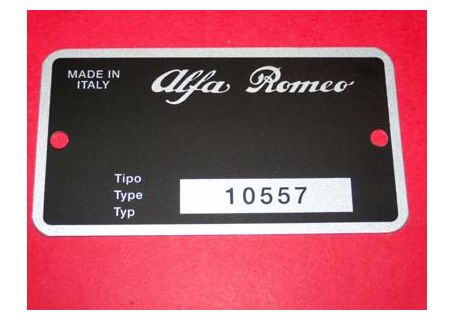 Targhetta identificativa dati Alfa Romeo Duetto Spider 1750 (tipo 10557)